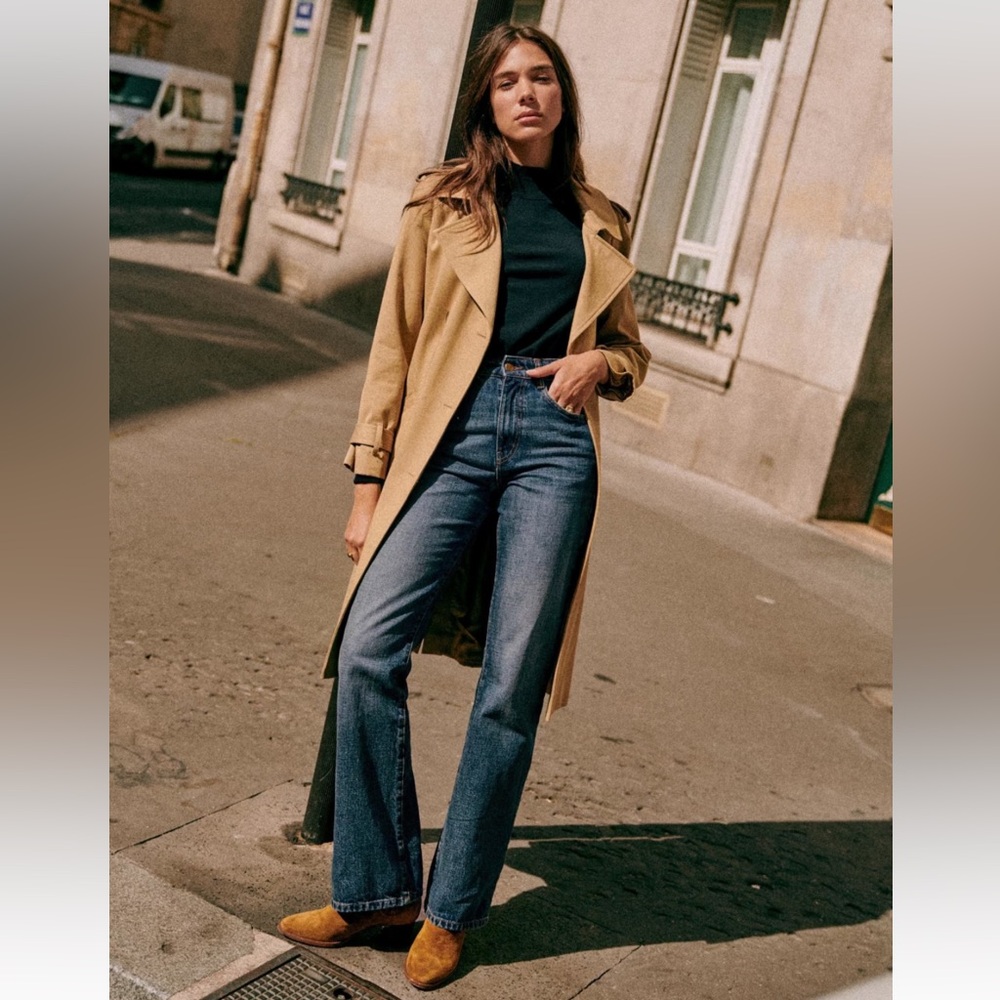 NWT Sezane Serge Trousers High-Rise Straight Leg Women’s Jeans - Dark Blue Denim